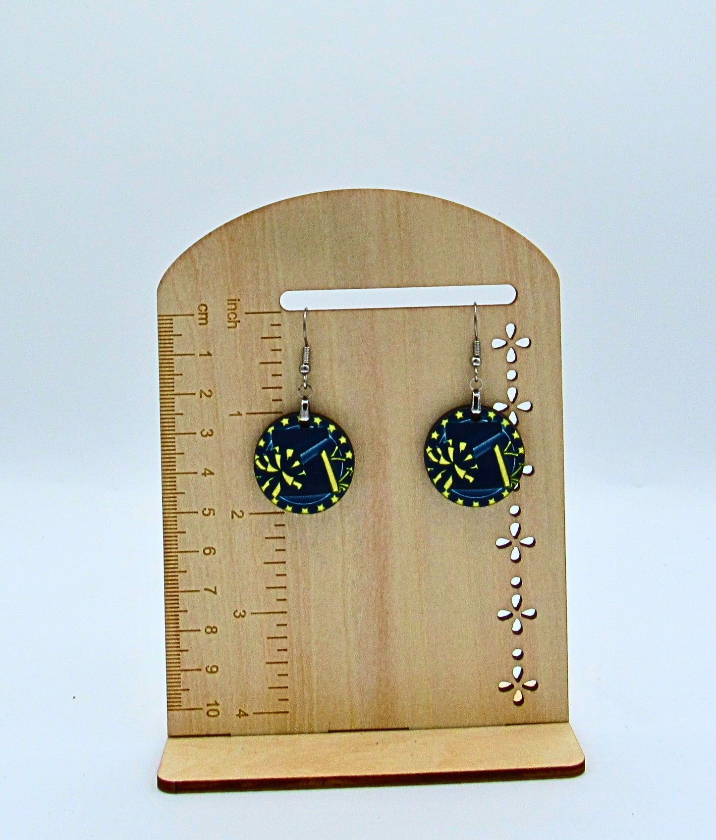 MDF-Round Shaped Sublimated Cheer Themed Earrings 1 inch