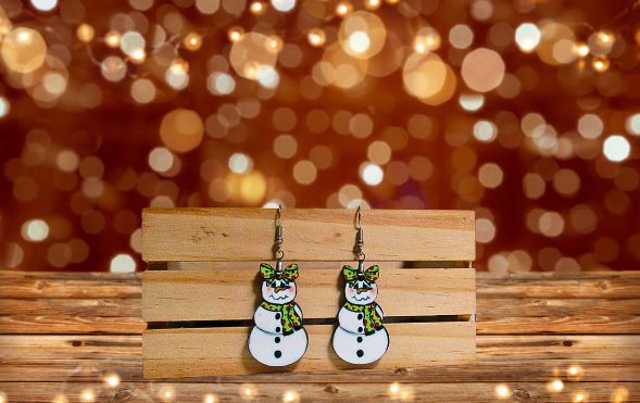 MDF - Snowman with Bow Shaped Sublimated Earrings 1.5 inch