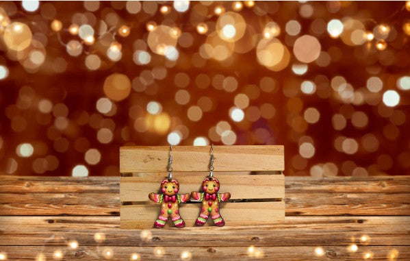 Gingerbread Man Shaped Sublimated Earrings 1.5 inch