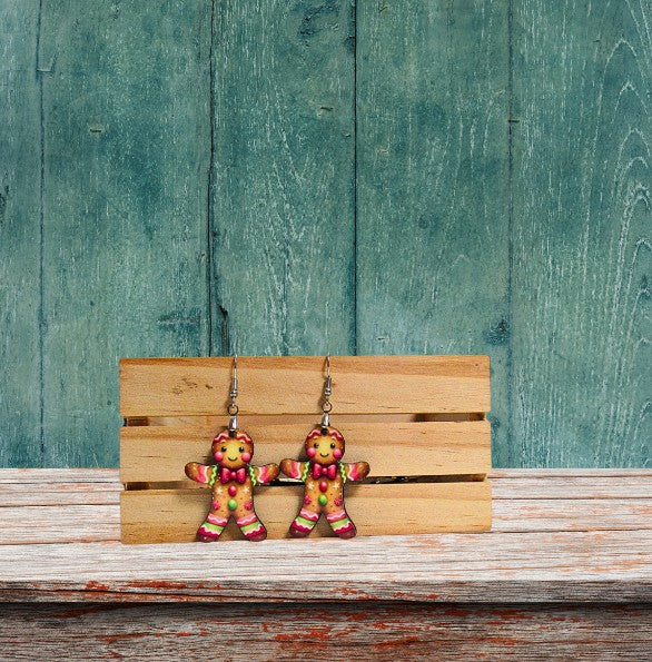 Gingerbread Man Shaped Sublimated Earrings 1.5 inch
