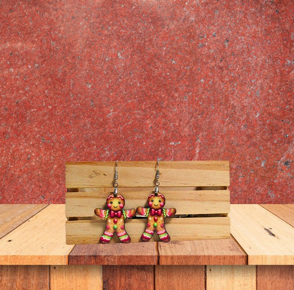 Gingerbread Man Shaped Sublimated Earrings 1.5 inch
