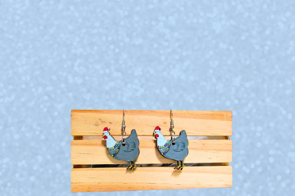 MDF-Santa Hat Chicken Sublimated Earrings 1.5 inch
