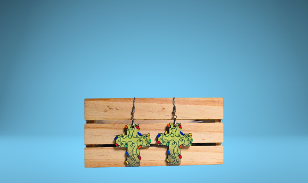 Cross with Lights Shaped MDF Sublimated Earrings