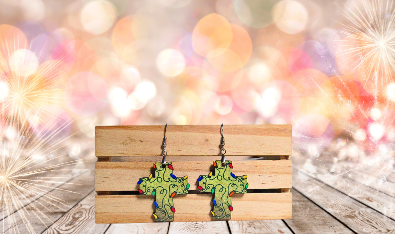 Cross with Lights Shaped MDF Sublimated Earrings