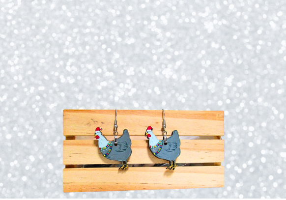 MDF-Santa Hat Chicken Sublimated Earrings 1.5 inch