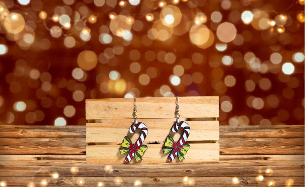 Candy Cane Shaped Sublimated Earrings