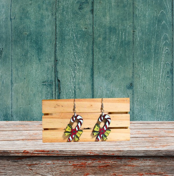 Candy Cane Shaped Sublimated Earrings