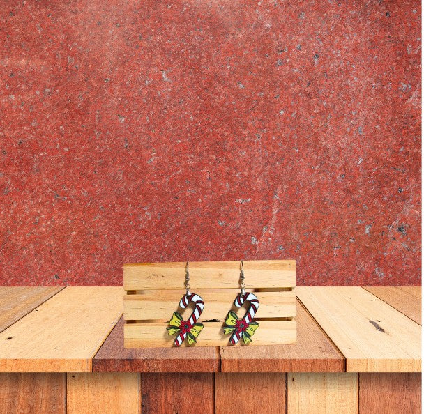 Candy Cane Shaped Sublimated Earrings