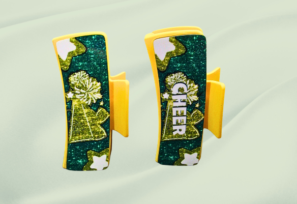 MDF-Large Sublimated Hair Claw Clip Cheer Themed (Glitter Look)