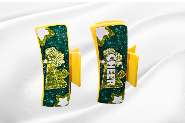 MDF-Large Sublimated Hair Claw Clip Cheer Themed (Glitter Look)