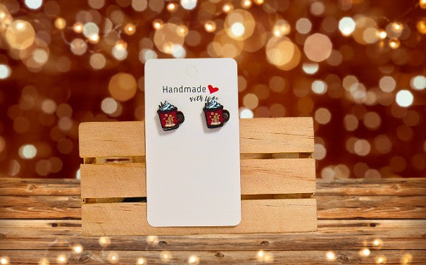 Latte Mug Shaped Sublimated Stud Earrings