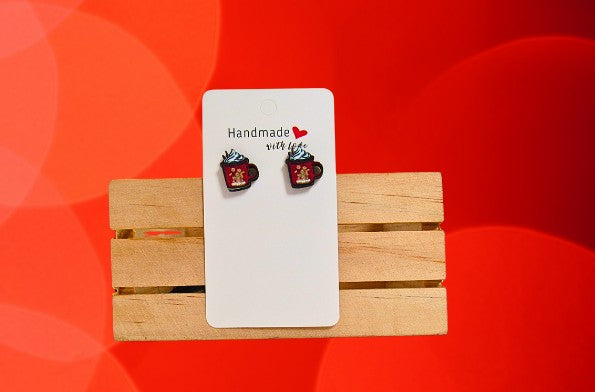 Latte Mug Shaped Sublimated Stud Earrings