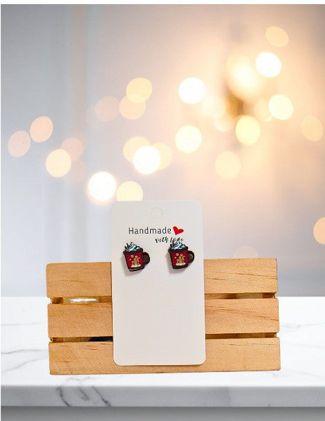 Latte Mug Shaped Sublimated Stud Earrings