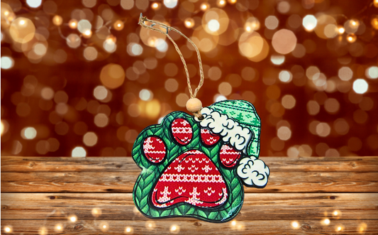 MDF- Santa Hat Dog Paw Shaped Sublimated Ornament