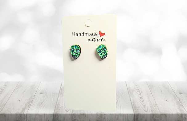 MDF-Skull Shaped Sublimated Stud Earrings
