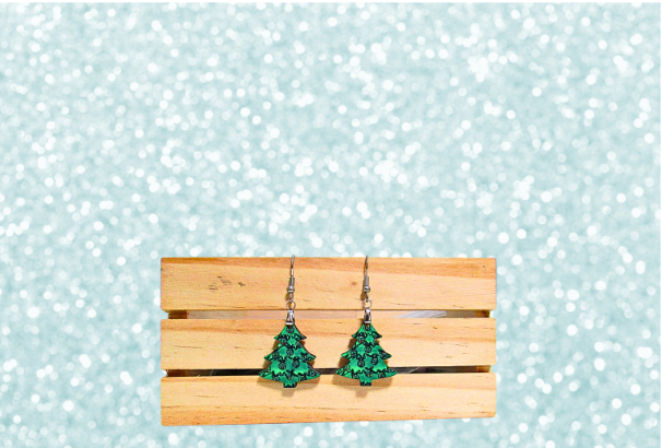 MDF-Christmas Tree Shaped Sublimated Earrings 1 inch