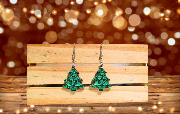 MDF-Christmas Tree Shaped Sublimated Earrings 1 inch