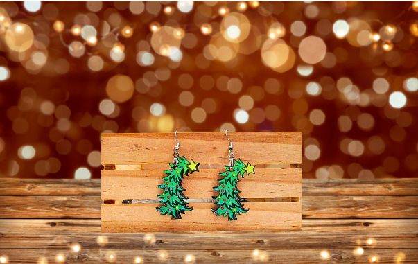 MDF- Whimsical Christmas Tree Shaped Sublimated Earrings 1.5 inch