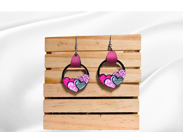 MDF and Faux Leather Heart Cluster Sublimated Earrings