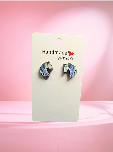 MDF-Horse Head Shaped Sublimated Stud Earrings