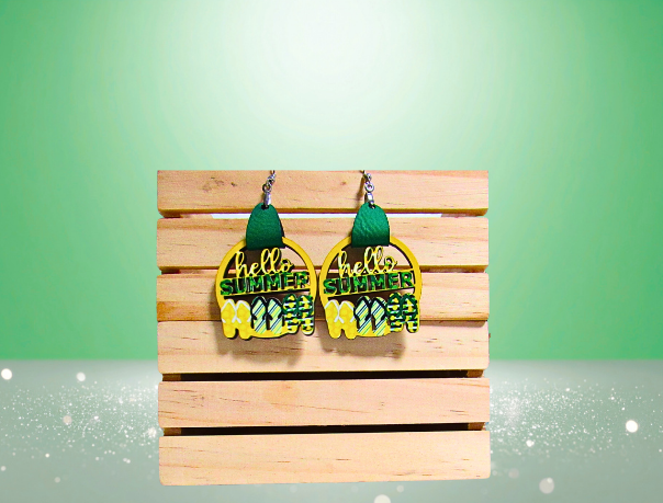 MDF-Round Hello Summer Shaped Sublimated Earrings 1.5 inch