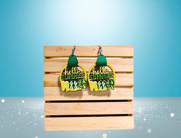 MDF-Round Hello Summer Shaped Sublimated Earrings 1.5 inch