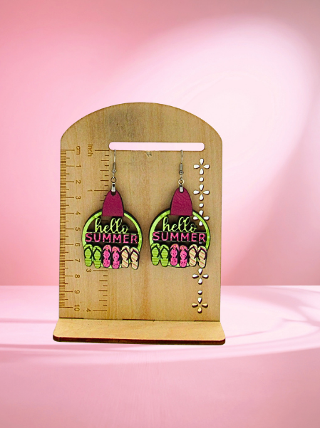 MDF-Round Hello Summer Shaped Sublimated Earrings 1.5 inch