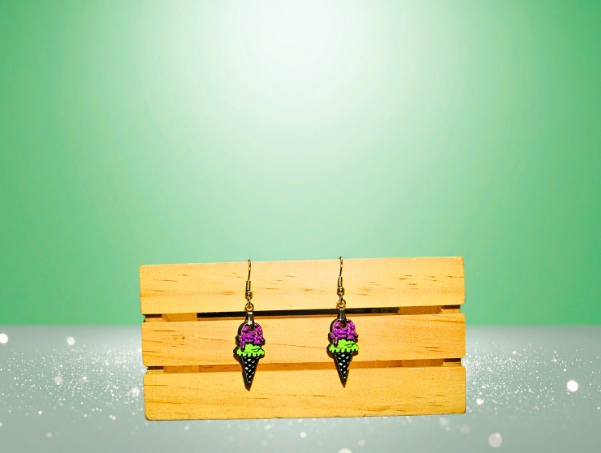 MDF-Ice Cream Cone Shaped Sublimated Earrings 1 inch