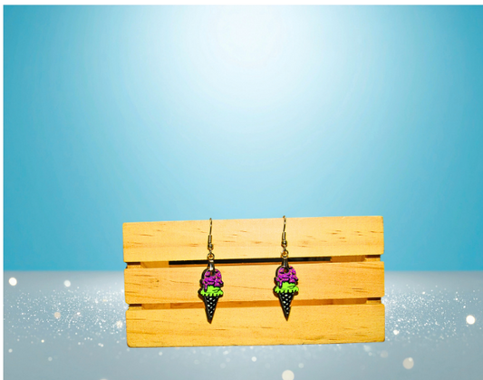 MDF-Ice Cream Cone Shaped Sublimated Earrings 1 inch