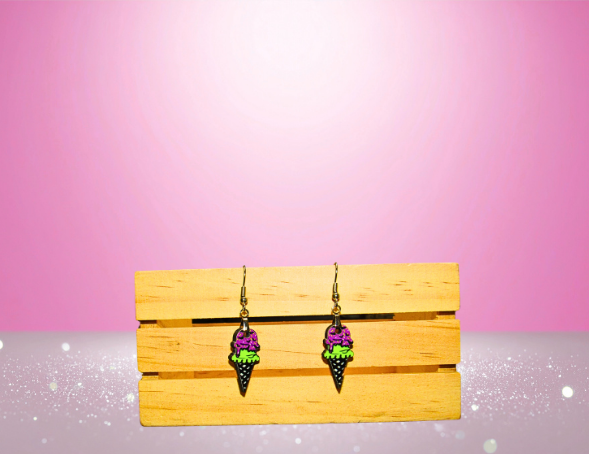 MDF-Ice Cream Cone Shaped Sublimated Earrings 1 inch
