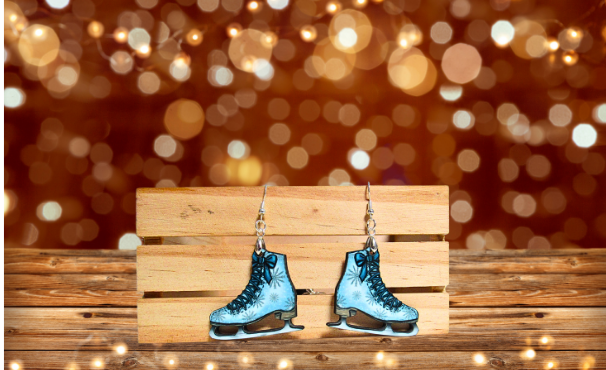 Ice Skate Shaped Sublimated Earrings 1.5 inch