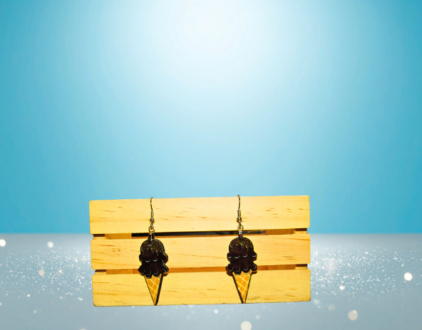 MDF-Ice Cream Cone Shaped Sublimated Earrings 1.5 inch