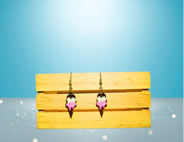 MDF-Ice Cream Cone Shaped Sublimated Earrings 1 inch