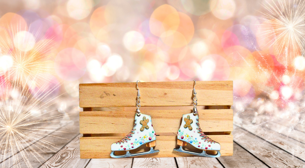 Ice Skate Shaped Sublimated Earrings 1.5 inch