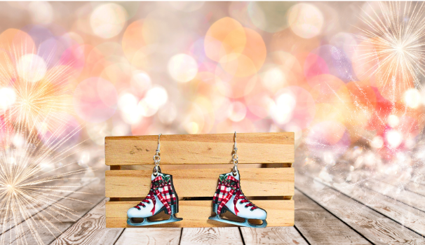 Ice Skate Shaped Sublimated Earrings 1.5 inch