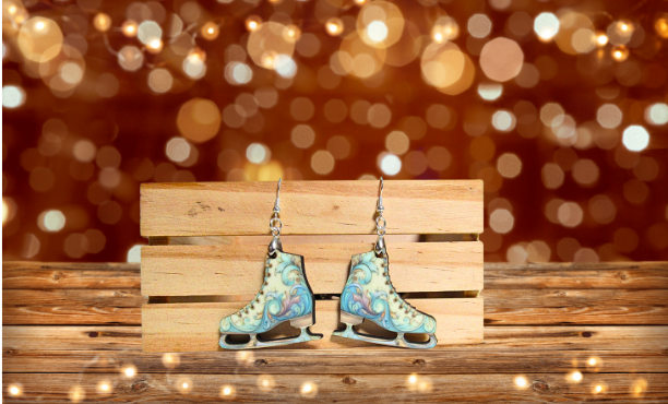 Ice Skate Shaped Sublimated Earrings 1.5 inch Swirls