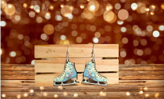 Ice Skate Shaped Sublimated Earrings 1.5 inch Swirls
