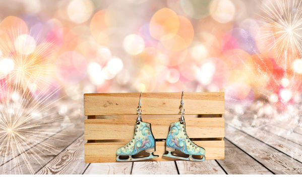Ice Skate Shaped Sublimated Earrings 1.5 inch Swirls