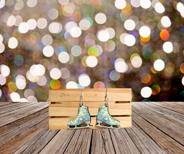 Ice Skate Shaped Sublimated Earrings 1.5 inch Swirls