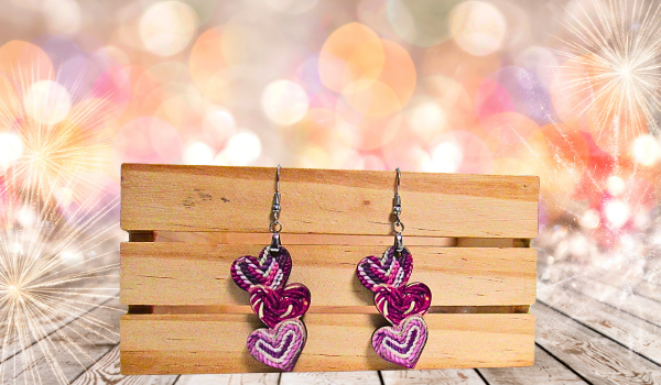MDF-Triple Heart Shaped Sublimated Earrings 1.5 inch