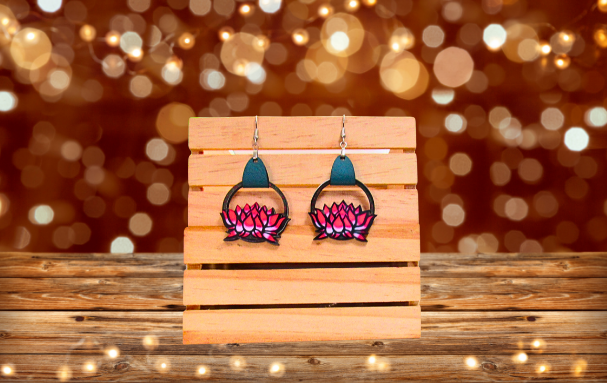 MDF-Round Lotus Shaped Sublimated Earrings 1.5 inch
