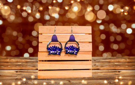 MDF-Round Lotus Shaped Sublimated Earrings 1.5 inch