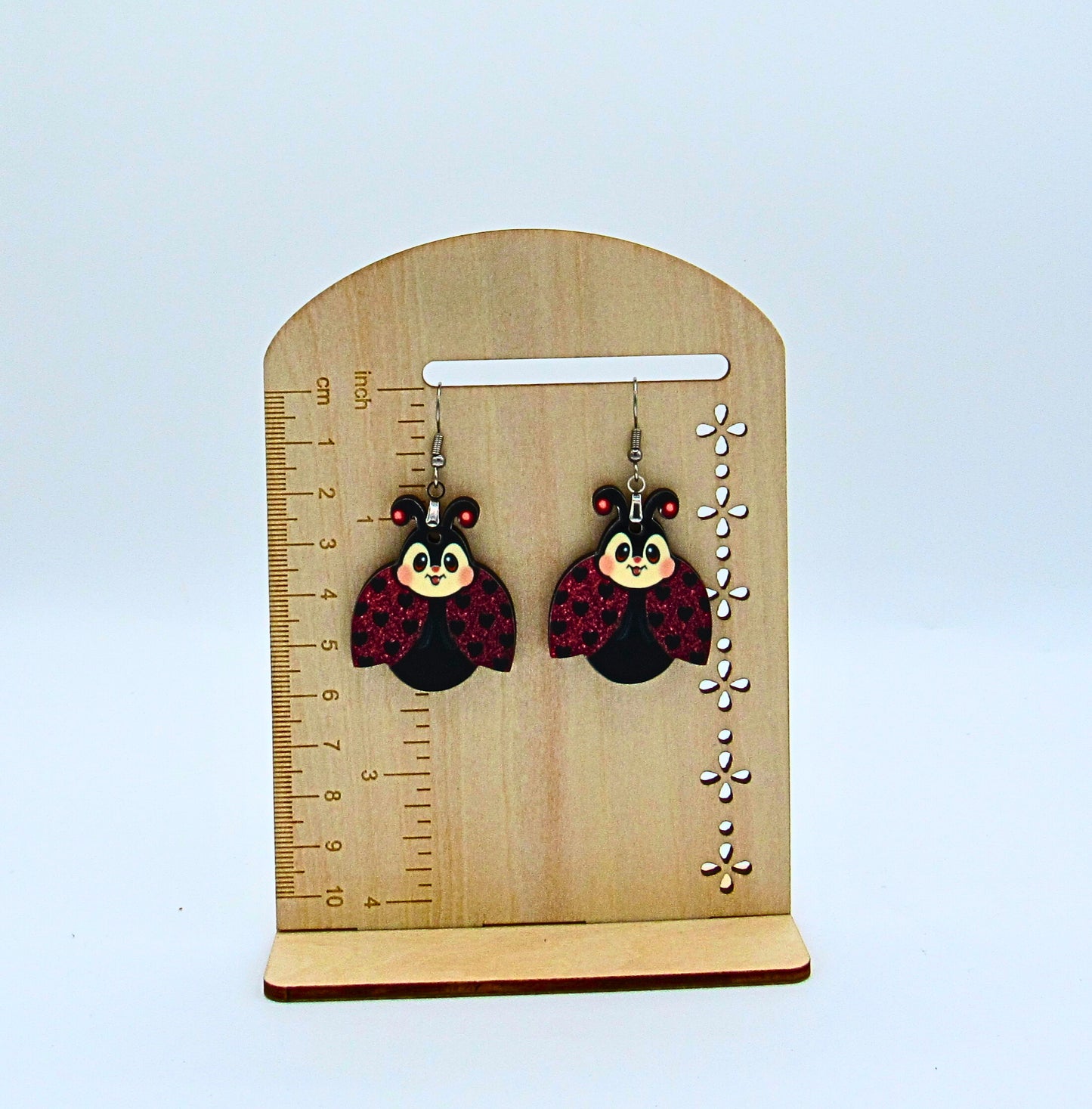MDF-Ladybug with Face Shaped Sublimated Earrings 1.5 inch