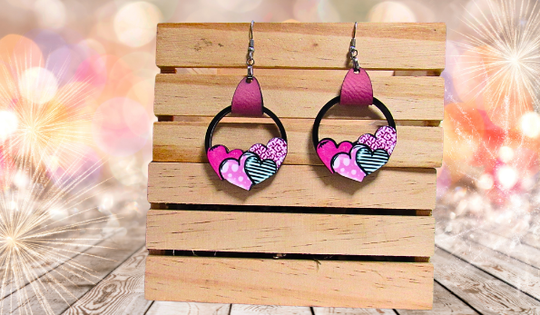 MDF and Faux Leather Heart Cluster Sublimated Earrings
