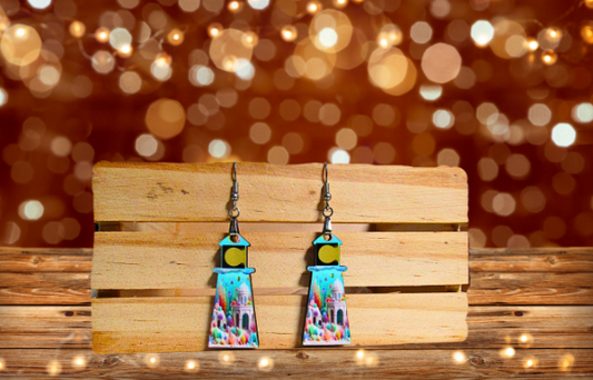 MDF-Lighthouse Shaped Sublimated Earrings 1.5 Inch.