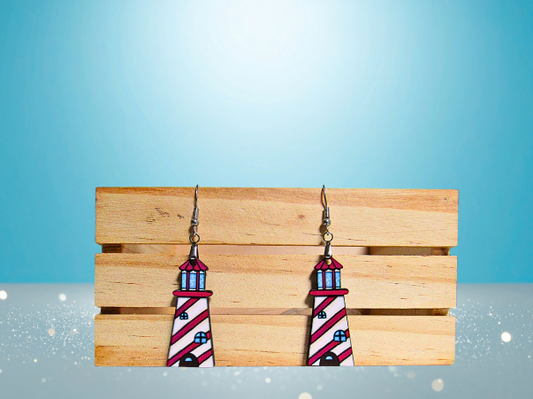 MDF-Lighthouse Shaped Sublimated Earrings  1.5 Inch.