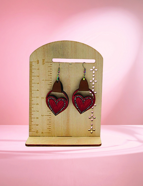 MDF and Faux Leather-Heart Sublimated Earring 1.5 inch