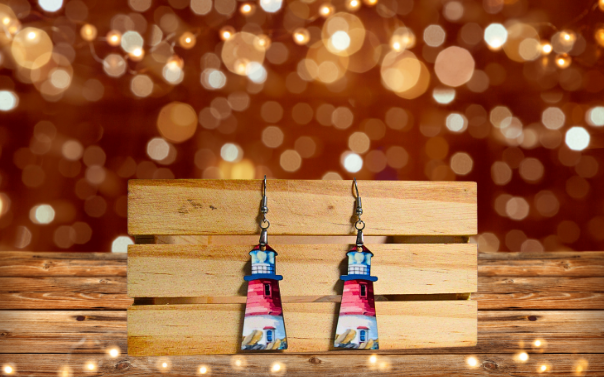 MDF-Lighthouse Shaped Sublimated Earrings 1.5 Inch.