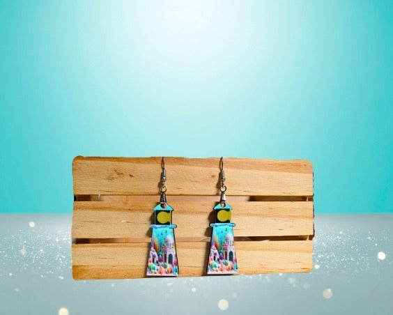MDF-Lighthouse Shaped Sublimated Earrings 1.5 Inch.