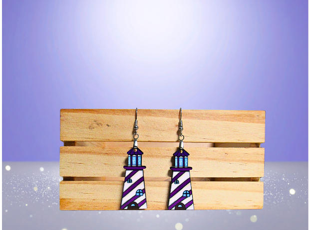 MDF-Lighthouse Shaped Sublimated Earrings  1.5 Inch.